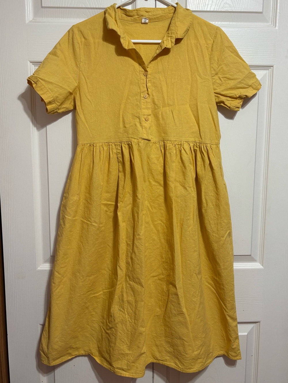 Yellow Short-Sleeve Button Front Midi Dress